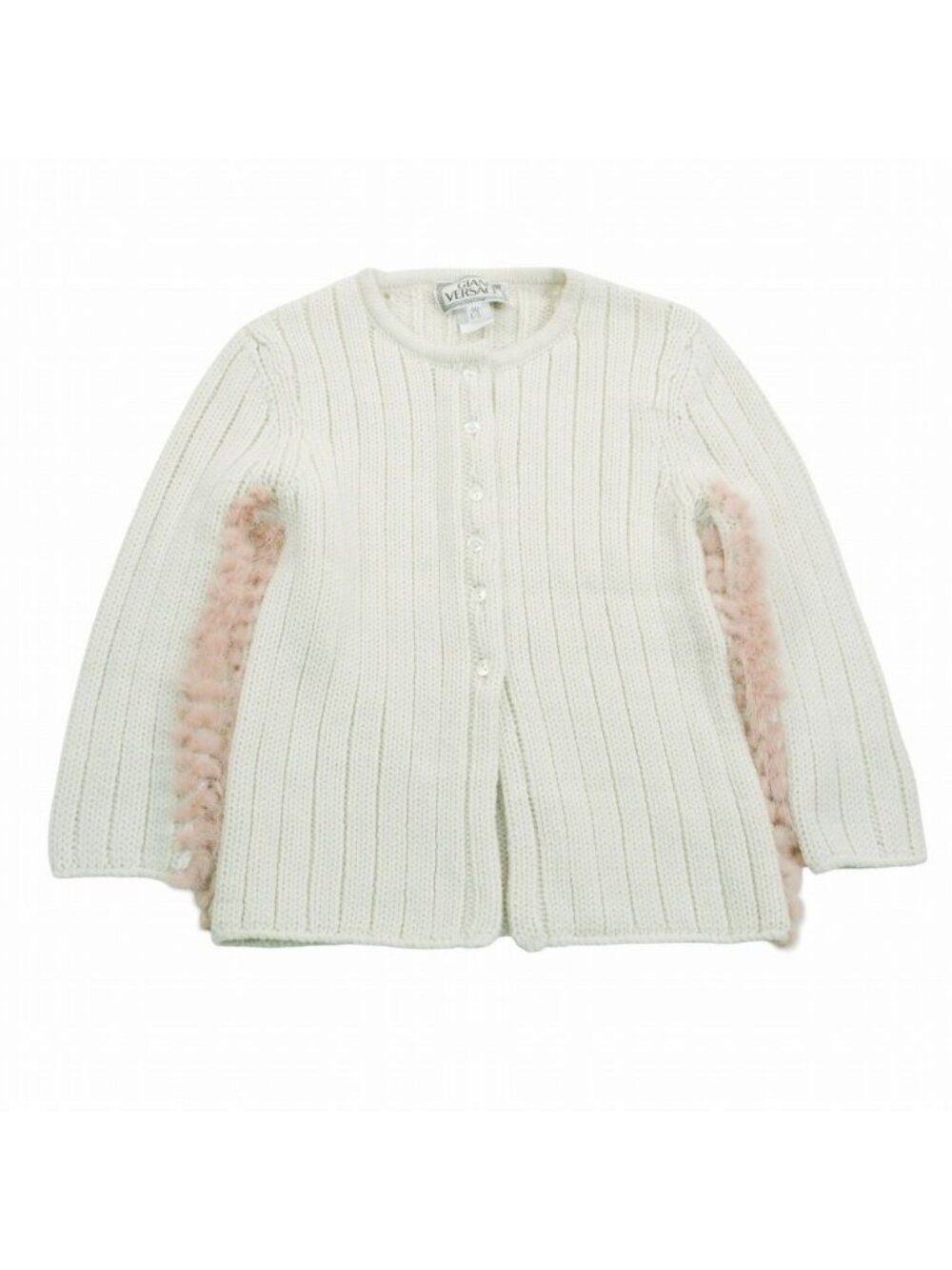 Versace Gianni Mink Knit Cardigan Top Long Sleeve White 40
